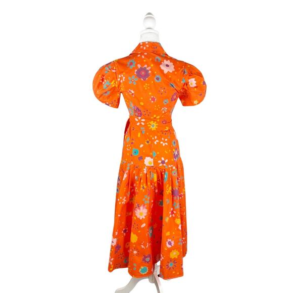 LHD Floral Cotton Poplin Midi Dress 0 Orange NEW - Picture 6 of 10